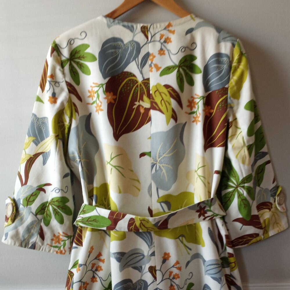 'Kelly & Diane' Collarless Coat Size 16 Botanical Reversible Belt 100%Cotton - Picture 13 of 16